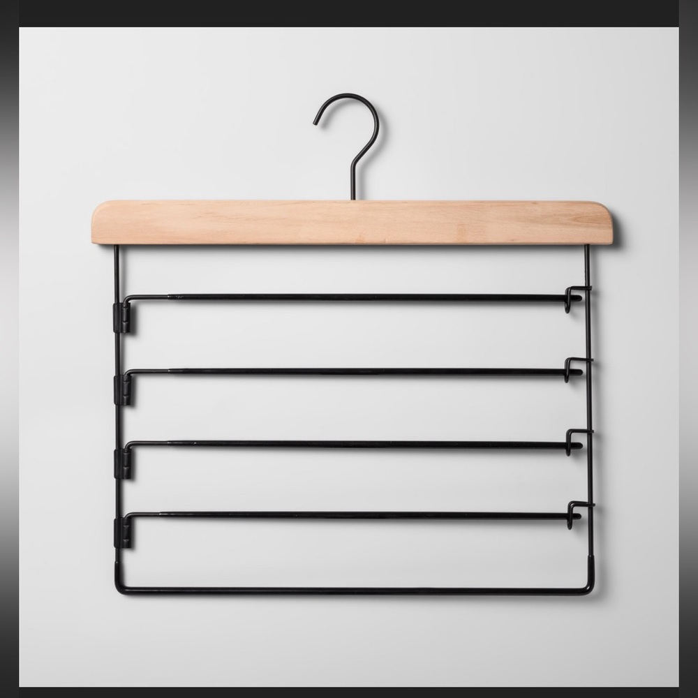 5-tier pants hanger black with natural wood